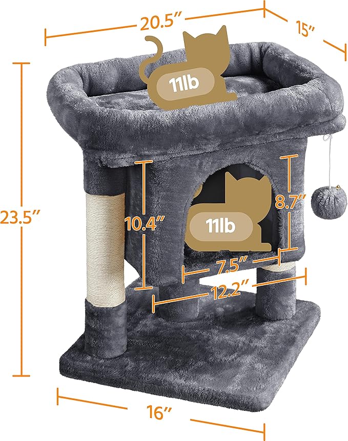 Yaheetech Cat Scratching Posts with Bed, 23.5 Inches Cat Kitten Scratcher Featuring with Sisal Scratch Posts, Interactive Dangling Ball for Indoor Large Cats, Dark Gray