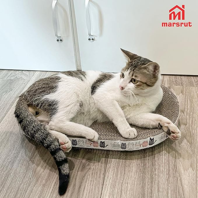 Oval Cat Scratcher Bed 17x11 inches Scratching Cardboard Bowl Cute Shaped Lounge Boxes Durable High-Density Provides Firm Cozy Corrugated Resting Play Place Indoor for Medium to Large Breeds