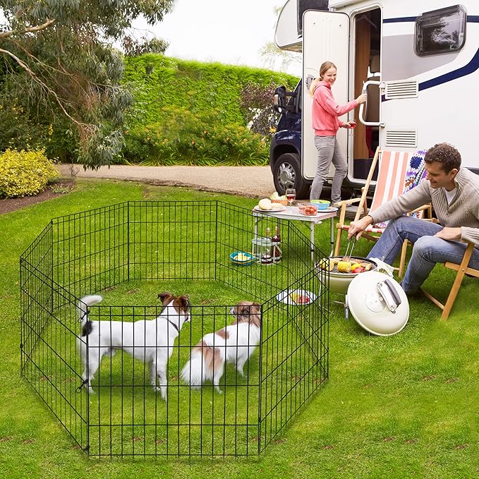 Pet Dog Playpen 24/30/36/42/48 Inch Metal Portable Dog Exercise Pen Indoor Outdoor Folding Yard Puppy Dog Fence for Small Medium Large Dogs 8 Panel
