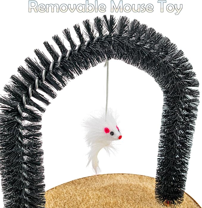 Perfect Cat Self Grooming Arch Toy & Post with Cat Mouse Toy, Bristles, Scratch Pad and Catnip - for Scratching, Brushing, and Massaging - Prevents Furniture Damage & Promotes Healthier Indoor Cats
