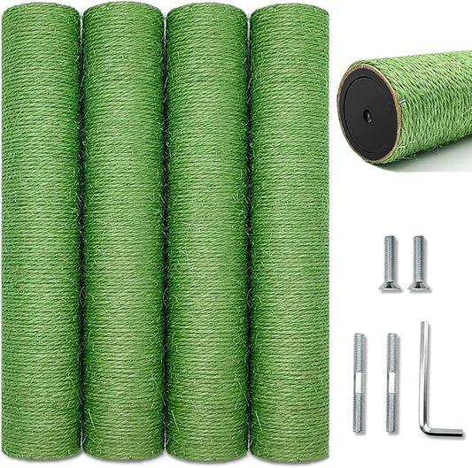 Cat Scratching Post Replacement for Cactus Cat Tree & Tower, Green 4 PCS 15.7in, Natural Sisal Replacement Parts with M8 Screws, Cute Green Cat Tree Refurbishment