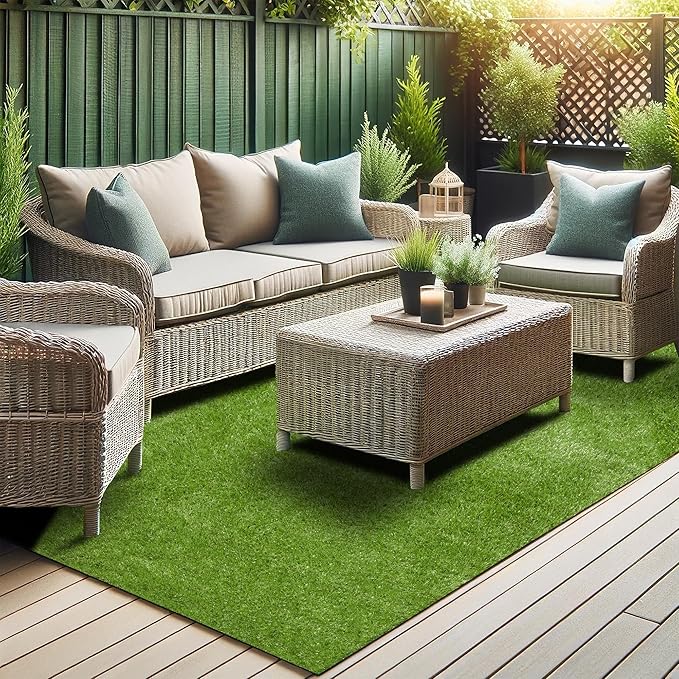 Sweet Home Stores Lifelike Artificial Grass Area Rug 7x9 Indoor/Outdoor with Drainage Holes, Customizable Thick High Pile for Backyards, Patio, Bedroom Rug, 6'6" x 9'