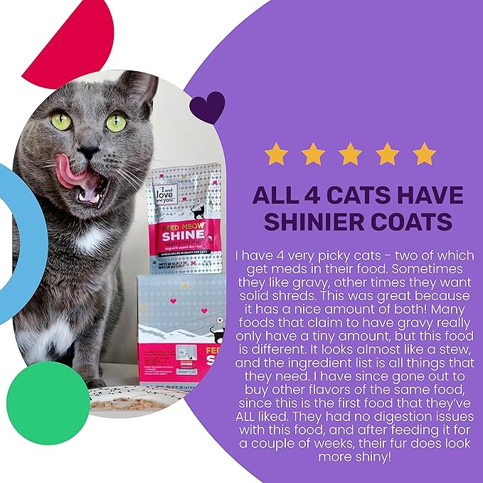 I and Love and You Feed Meow Shine Wet Cat Food - Salmon + Tuna - Coat and Skin Support, Grain Free, Shreeded, No Fillers, 3oz Pack of 12