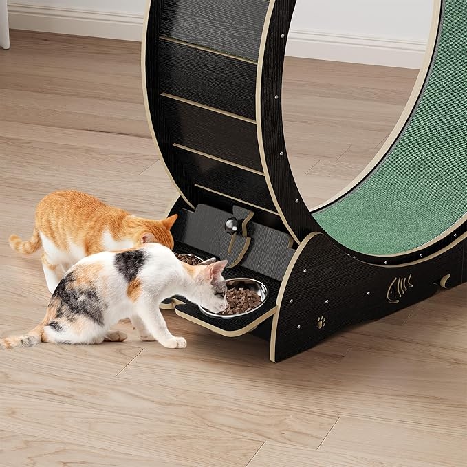 Cat Wheels for Indoor Cats, 48" Large Treadmill Wheel for Indoor Cats with Bowls, Scratch Post, 3-Level Jumping Tower, Cat Exercise Wheel for Running Walking Training