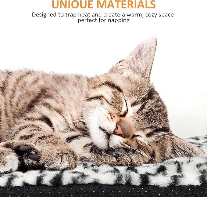 Self Warming Cat Pad for Cats and Small Dogs, Non Electric Thermal Pet Mat, Washable Soft Sleeping Mat with Non Slip Backing, Indoor & Sheltered Outdoor Use, 22 x 18 in, Black/White