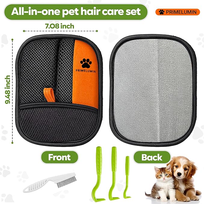 Pet Hair Remover Glove for Couch & Furniture – Reusable Electrostatic Dog & Cat Fur Remover for Sofa, Upholstery, Carpet & Car Seats – Washable Pet Hair Cleaning Tool for Pet Owners