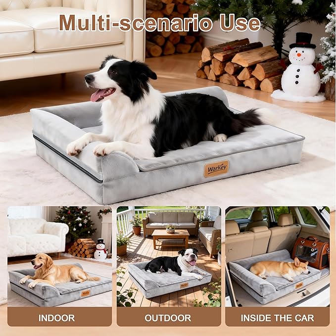 Dog Bed Large Sized Dogs, Orthopedic Dog Sofa Pet Bed, Waterproof Memory Foam Dog Bed, Large Dog Couch Bed with Washable Removable Cover, Grey - 35x27.95x6.3in