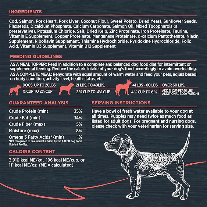 Blackwood Dog Food Topper, Cod and Salmon Recipe, 8 Ounce, High Protein with Omega 3 Fatty Acids, Use as Training Treat, Meal, or Topper