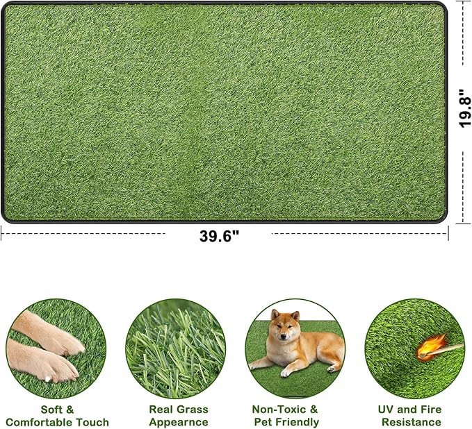 Artificial Grass for Dogs Potty, 19.8"x39.6" Reusable Pet Training Mat for Home and Travel, Washable Hemmed Edge Grass Pee Pad with Drainage Holes, Easy to Clean (19.8"x39.6")