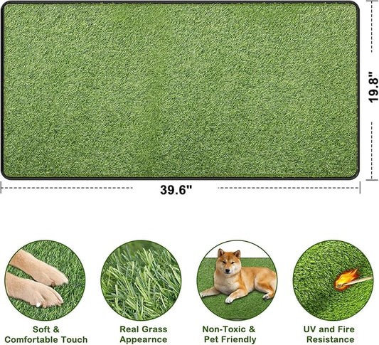 Artificial Grass for Dogs Potty, 19.8"x39.6" Reusable Pet Training Mat for Home and Travel, Washable Hemmed Edge Grass Pee Pad with Drainage Holes, Easy to Clean (19.8"x39.6")