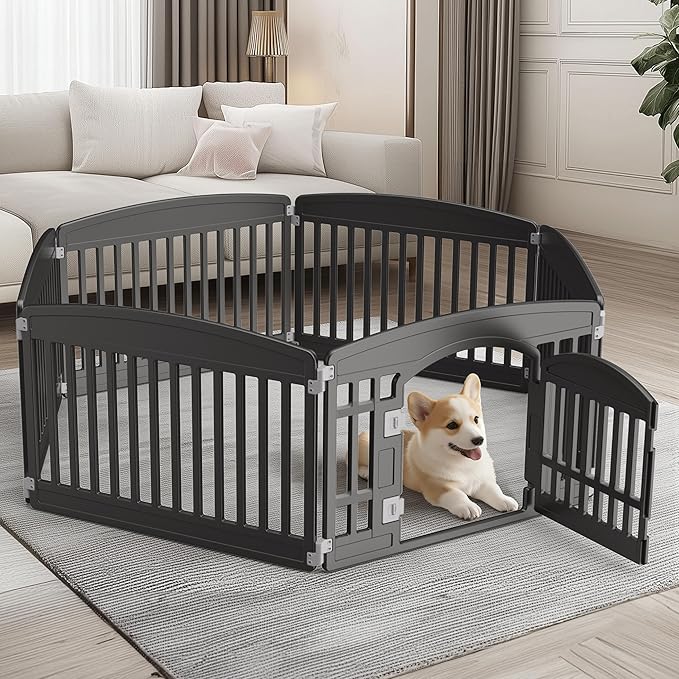 Smug Dog Playpen 6-Panel 24 Inch Safe Secure Indoor Outdoor Pet Fence, Folding Portable 35 x 35 x 24IN, Ideal for Small to Medium Dogs Easy to Clean (Black)