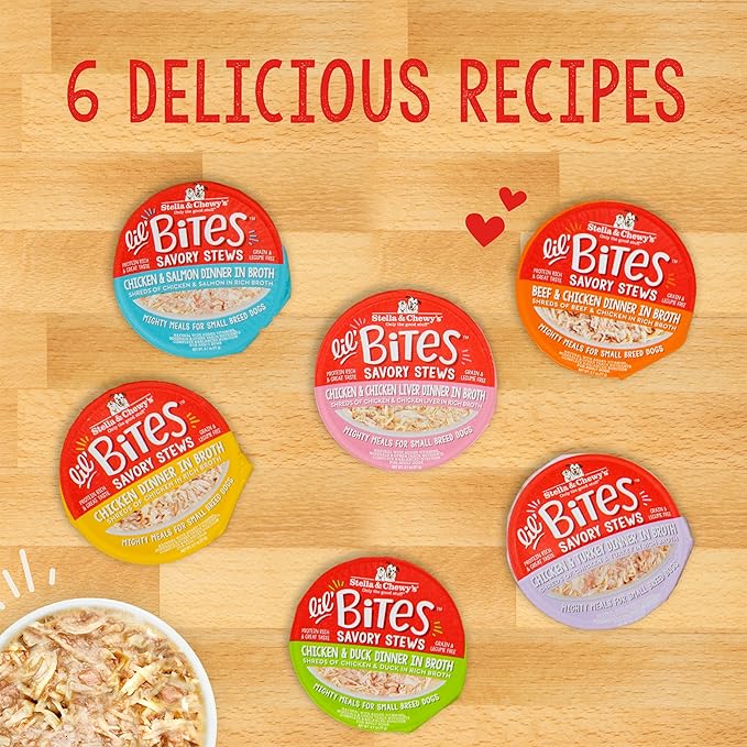 Stella & Chewy's Lil Bites Savory Stews for Small Breeds Chicken & Salmon Dinner in Broth, 2.7 oz. Cups (Pack of 12)