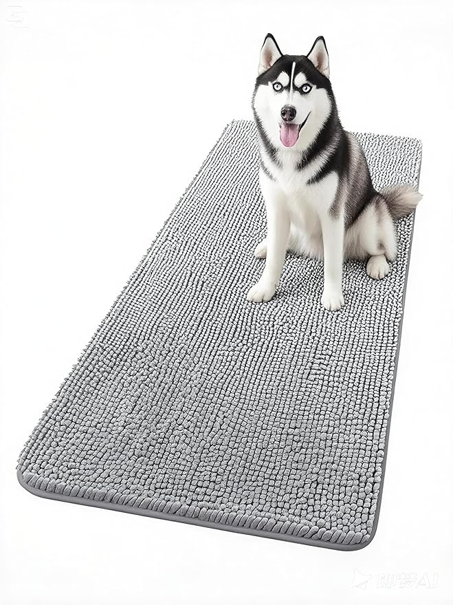 63" X 31" Washable Dog Door Mat, Ultra fine Fiber Dog Door Mat, Quick Drying Chenille Pet Door Mat, Machine Washable Indoor and Outdoor Rug (Grey)