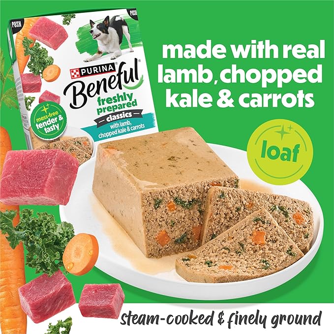 Purina Beneful Freshly Prepared Classics with Lamb, Chopped Kale and Carrots Pate Dog Food - 9.5 oz Carton (Pack of 6)