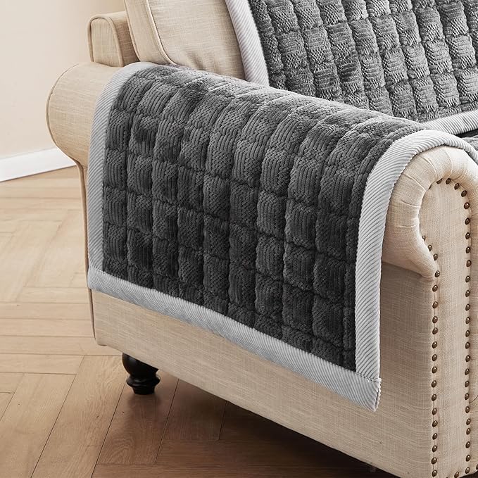 Couch Cover for Dogs Washable,Anti-Slip Back Cat Mat Pet Pad Blanket for Furniture Protector,Fuzzy Pet Sofa Cover for 3 Cushion Couch Sofa Pets Friendly (Dark Gray, 2pc/22"x28"-Arm/Backrest Cover)