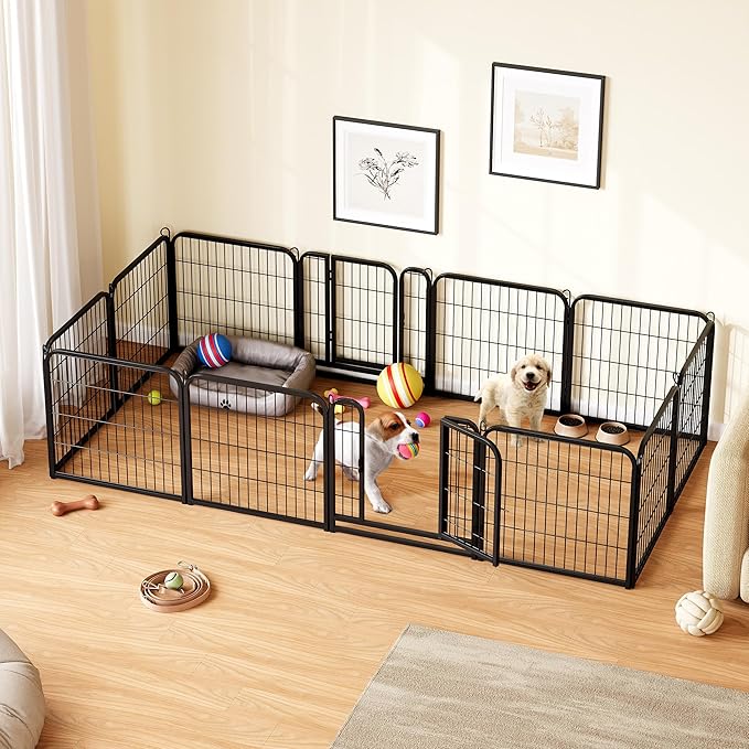 Yaheetech Dog Playpen Outdoor 24 inch 12 Panels Indoor Dog Fence Metal Dog Pen Heavy Duty Pet Puppy Exercise Pen for RV Camping Garden Yard