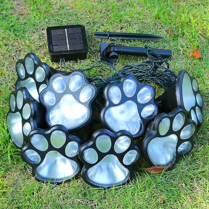 16.8ft Solar Paw Print Lights, Cat Dog Animal Solar String Lights (Set of 8) Outdoor Decoration, Warm Up Your Pet and Make The Garden More Vibrant and Lovely, a Gift for Pet Lovers