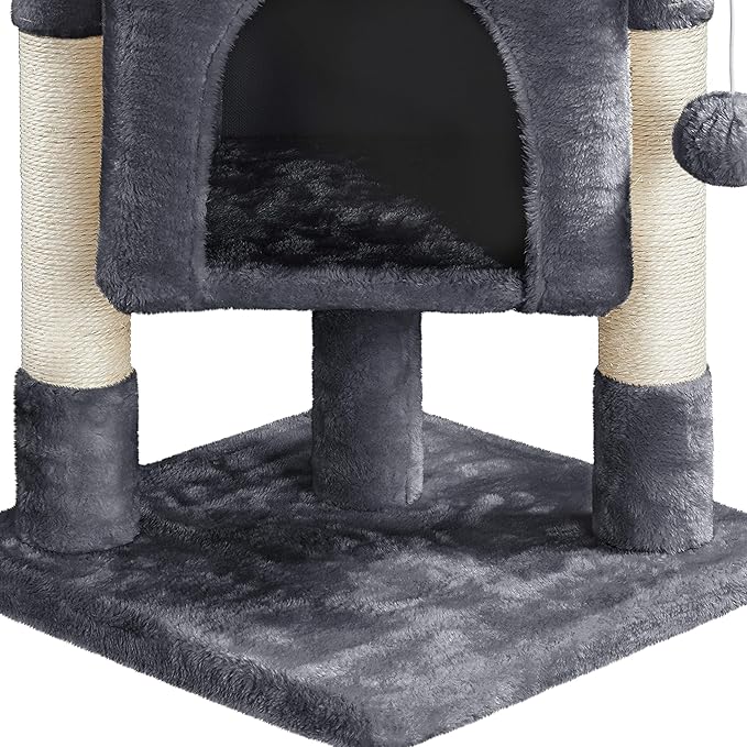 Yaheetech Cat Scratching Posts with Bed, 23.5 Inches Cat Kitten Scratcher Featuring with Sisal Scratch Posts, Interactive Dangling Ball for Indoor Large Cats, Dark Gray