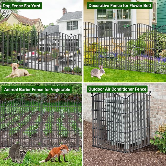 No Dig Decorative Garden Fence 5 Panels, 40 in (H) x 11.8 ft (L), Dog Fence Outdoor for Yard, Rustproof Metal Animal Barrier Ground Stakes Fencing for Garden, Patio, Flower Bed