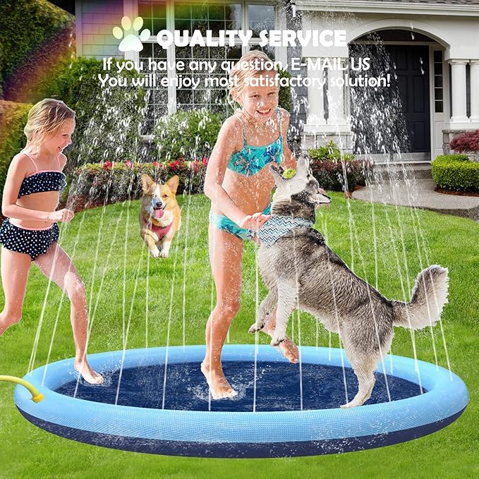 Splash Sprinkler Pad for Dogs Kids,59’’ Thicken Dog Pool with Sprinkler,Pet Outdoor Play Water Mat Toys for Dogs Cats and Kiddie