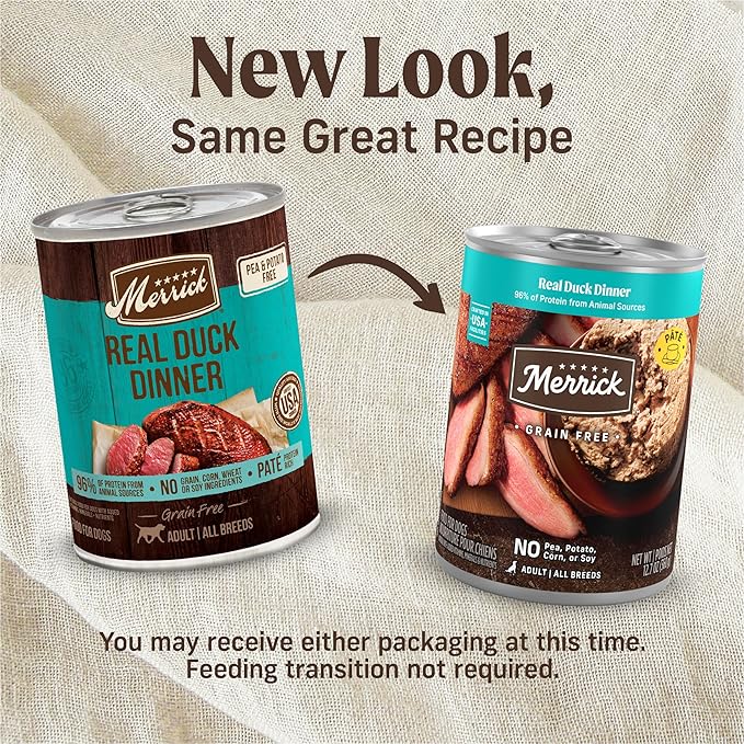 Merrick Grain Free Premium And Natural Canned Dog Food, Soft And Healthy Wet Recipe, Real Duck Dinner - (Pack of 12) 12.7 oz. Cans