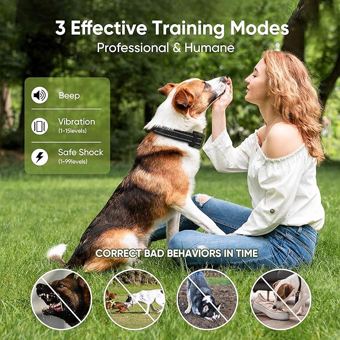 Dog Shock Collar 2 Dogs (5-120Lbs) - 4500FT Dog Training Collar with 3 Training Modes, Security Lock,IP67 Waterproof＆Rechargeable e-Collar with Remote for All Breeds (Light Green)