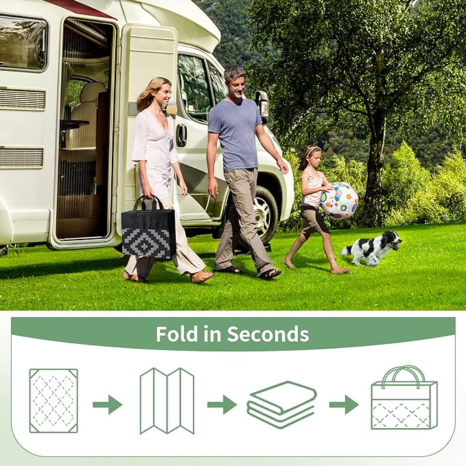 GENIMO Outdoor Rugs 3x5 Waterproof, Reversible Mats, Outdoor Area Rug, Plastic Outside Carpet, Eeometric Rv Mat for Patio Camping Rv Picnic Backyard Deck Balcony Porch Beach Trailer (Black & Grey)