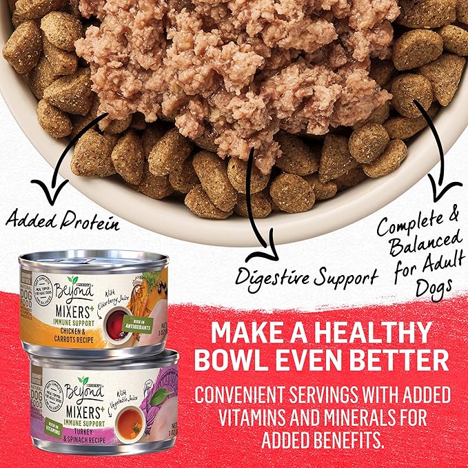 Beyond Purina Natural Wet Dog Food Complement Variety Pack, Mixers+ Immune Support Chicken & Turkey Recipes - (6) 3 oz. Cans