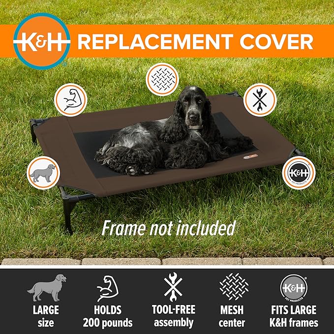 K&H Pet Products Dog Cot Replacement Cover, Designed to fit K&H Large Pet Cots (Sold Separately), Indoor Outdoor, Breathable Cooling Mesh Center, Machine Washable - Large 42 X 30in Chocolate