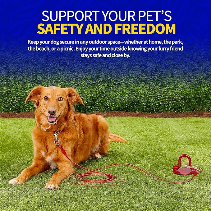 Pet Fit For Life Dog Tie Out Stake - Heavy Duty Steel Yard Stake, Secure Ground Anchor with Swivel Ring for Cable, Outdoor Leash Anchor Ideal for Camping, Beach, Park - Small & Large Dogs, Red, 15"