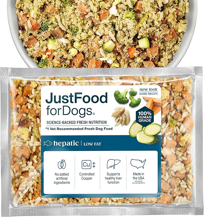 JustFoodForDogs Frozen Fresh Dog Food for Liver Health, RX Hepatic Support Low-Fat Human Grade Dog Food, 18 oz (Pack of 7)