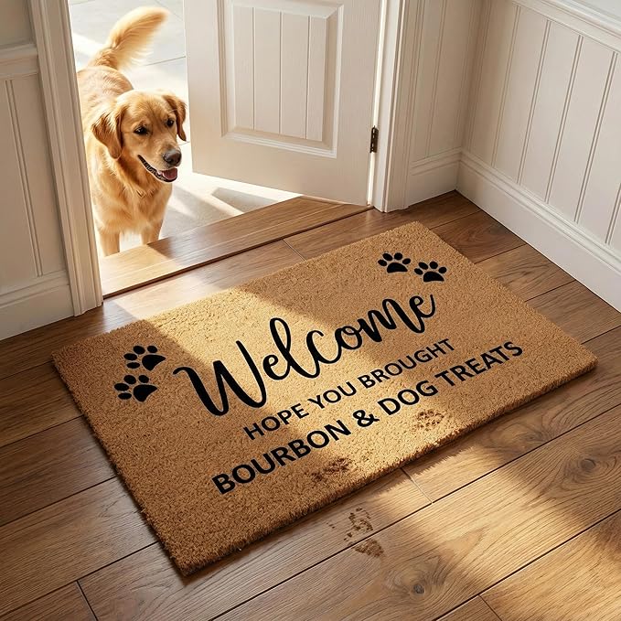 Funny Doormat Outdoor Welcome Mat, Faux Coir Door Mat for Front Porch or Entryway, Cute Pet-Themed Durable and Easy to Clean Rug 30"x17" (Welcome-1)