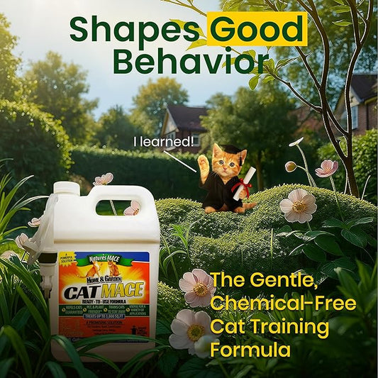 Nature's Mace Cat Mace Cat Repellent, Pets Training Tool, Outdoor & Indoor, Home, Liquid Spray Deterrent, Landscaped, Marking, Anti-Scratch, Garden & Furniture Protector, Ready-to-Use, 1 Gallon Spray