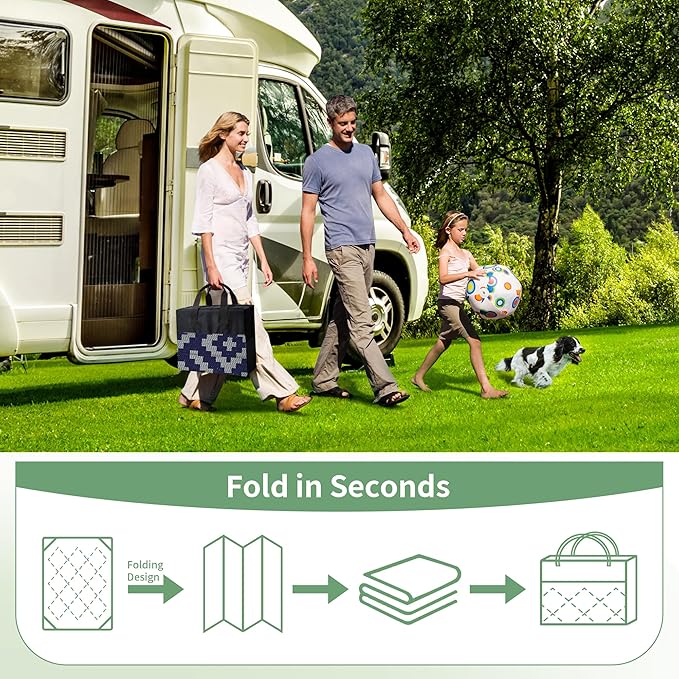 GENIMO Outdoor Rug for Patio Clearance, 5'x8' Waterproof Camping Mat, Reversible Plastic Straw Rugs for RV, Camper, Balcony, Backyard, Picnic, Deck (Blue & Grey)