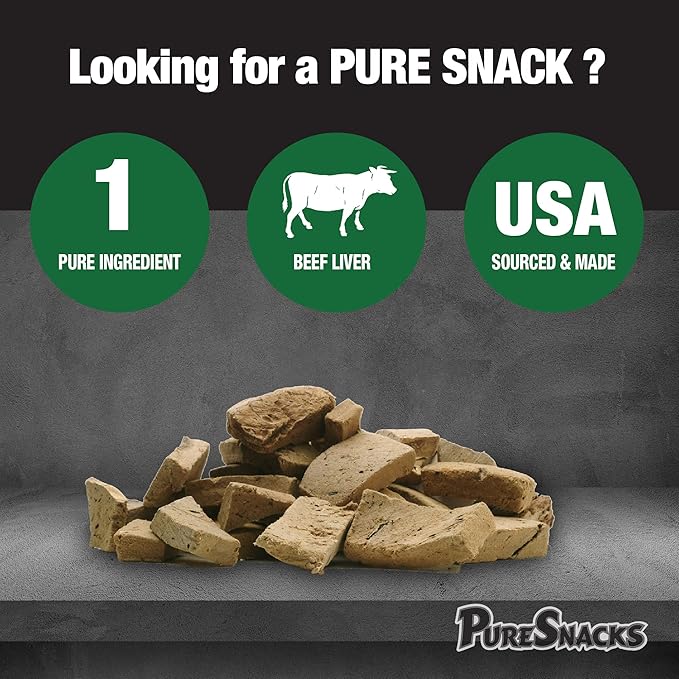 PureSnacks Freeze Dried Dog Beef Liver, 1 Ingredient, Made in USA, 14.4oz
