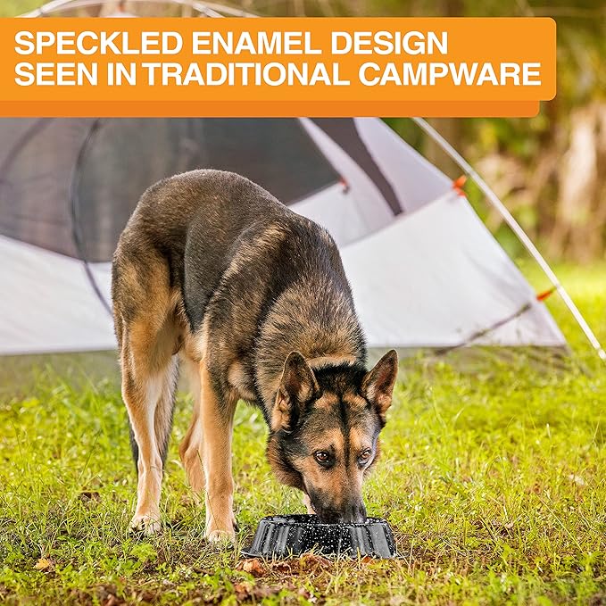 Neater Pet Brands - Outdoor Camping Style Pet Bowl - Enamel Ware Blue Black Granite Colors - Dog Cat No Tip Skid Bowls (64 oz, Black)