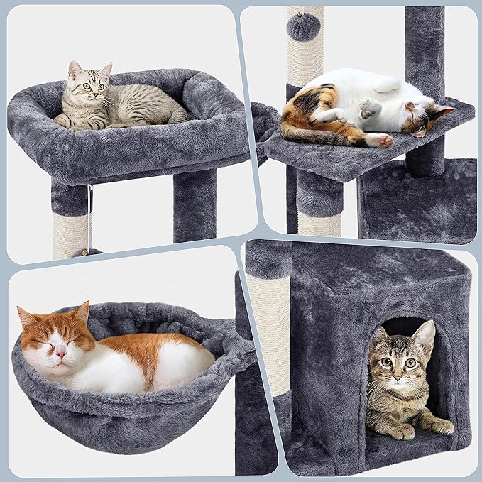 Yaheetech 34.5in Scratching Post, Cat Scratchers for Indoor Cats and Kittens, Multifunctional Activity Post w/Sisal Rope＆Dangling Ball＆Large Condo, Dark Gray
