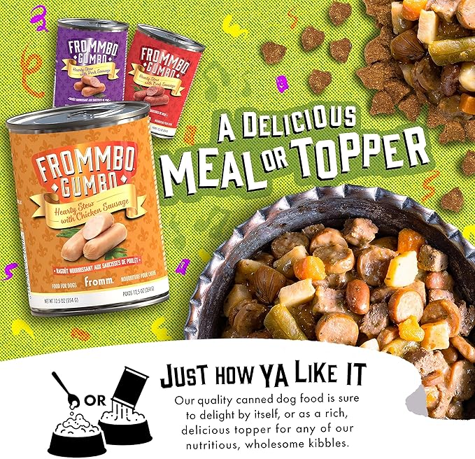 Fromm Frommbo Gumbo Hearty Stew with Chicken Sausage Dog Food - Premium Wet Dog Food - Chicken Recipe - Case of (12) 12.5 oz Cans