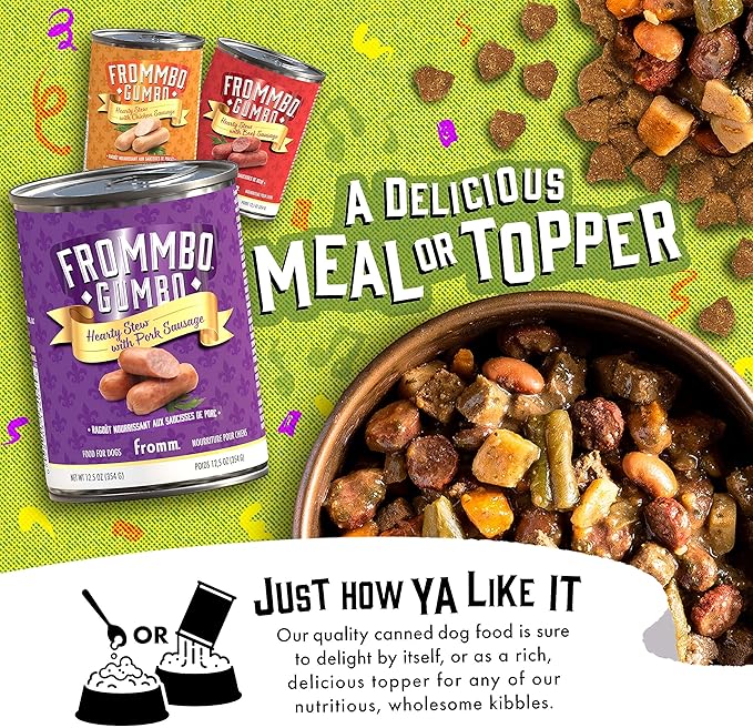 Fromm Frommbo Gumbo Hearty Stew with Pork Sausage Dog Food - Premium Wet Dog Food - Pork Recipe - Case of (12) 12.5 oz Cans