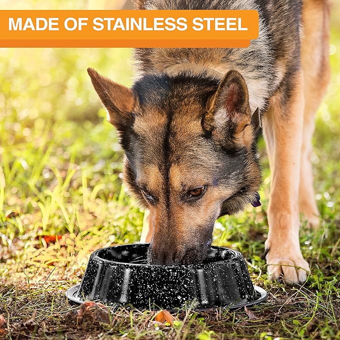 Neater Pet Brands - Outdoor Camping Style Pet Bowl - Enamel Ware Blue Black Granite Colors - Dog Cat No Tip Skid Bowls (32 oz, Black)