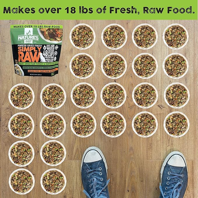 Nature's Diet Simply Raw Freeze-Dried Raw Whole Food Meal - Makes 18 Lbs Fresh Food With Muscle, Organ, Bone Broth, Whole Egg, Superfoods, Fish Oil Omega 3, 6, 9, Probiotics & Prebiotics (Turkey)