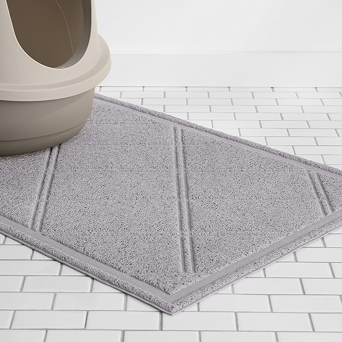 Amazon Basics Less-Mess Litter Trapping Cat Litter Box Mat, Soft on Kitty Paws, Waterproof, Scatter Control, 24" x 35", Grey